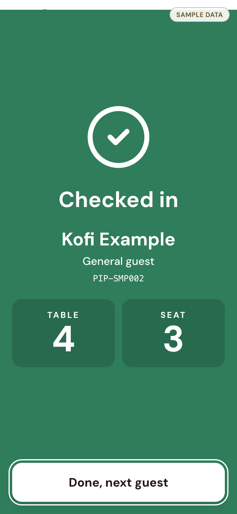 Door check-in result (sample data)