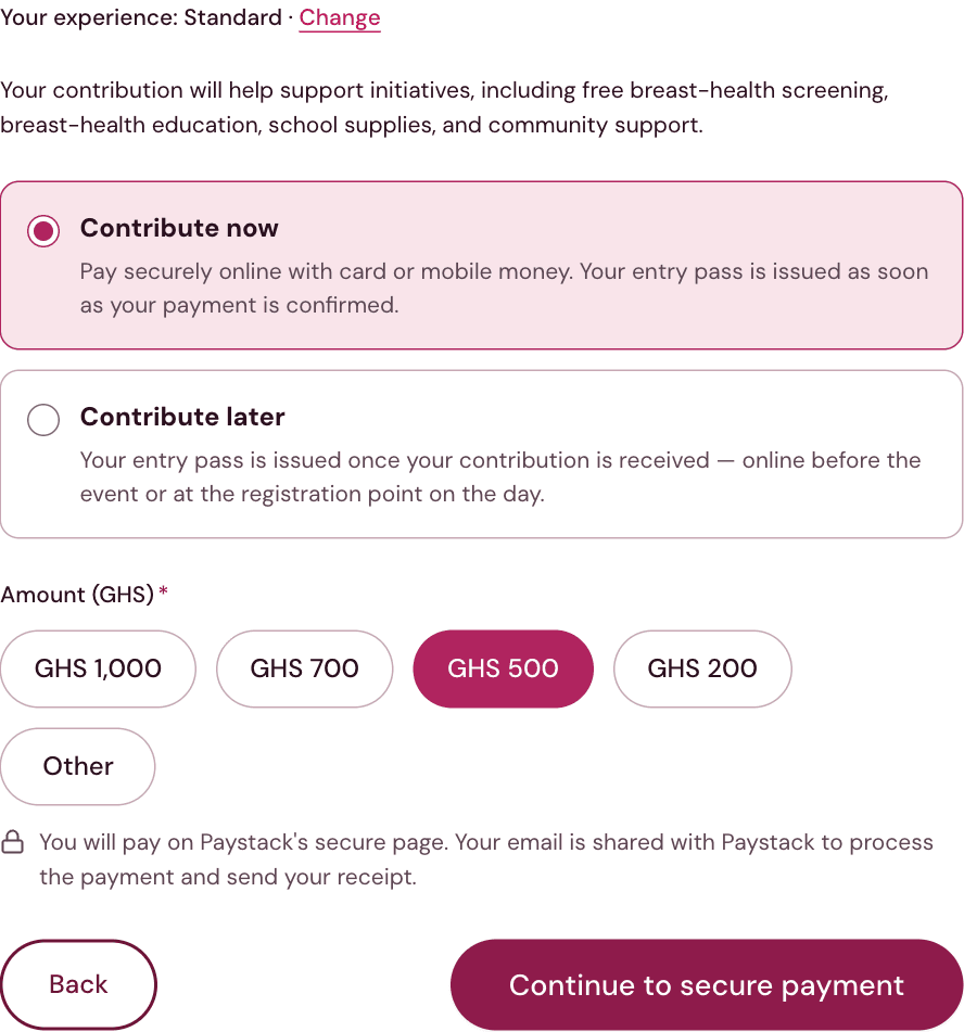 Registration: contribution step